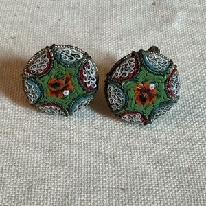 Vintage Micro Mosaic Earrings-screw on back